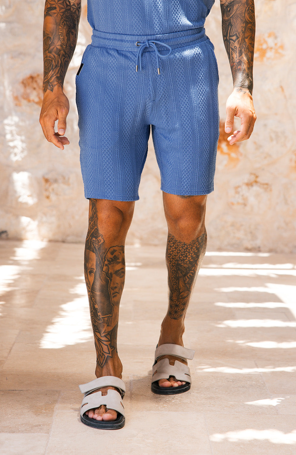 Tanami Textured Stretch Slim Short in Blue