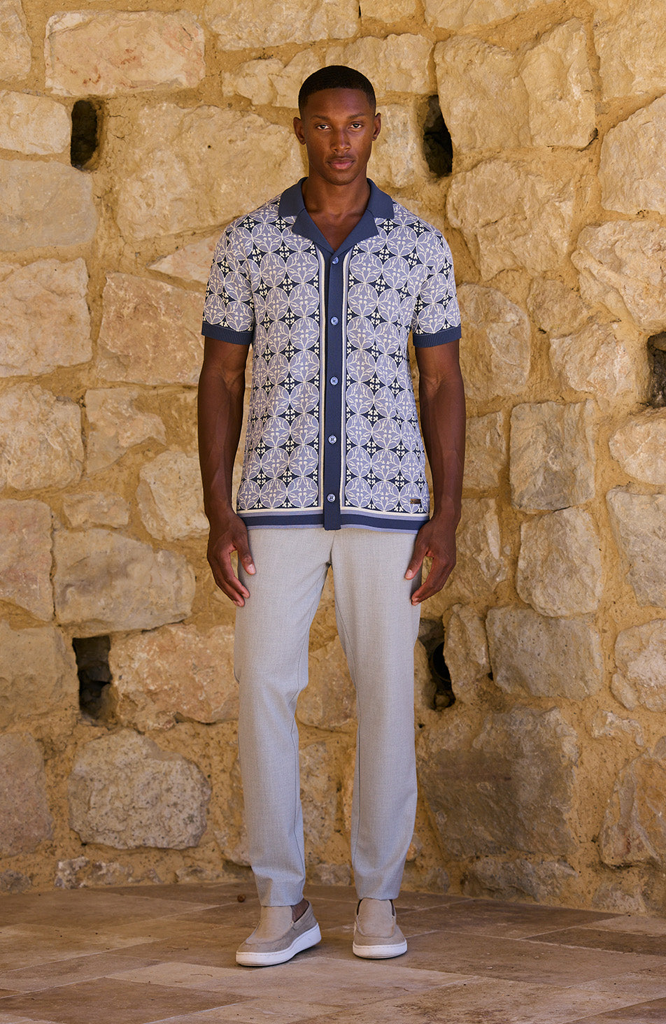 Cabo Slim Knit Shirt in Blue