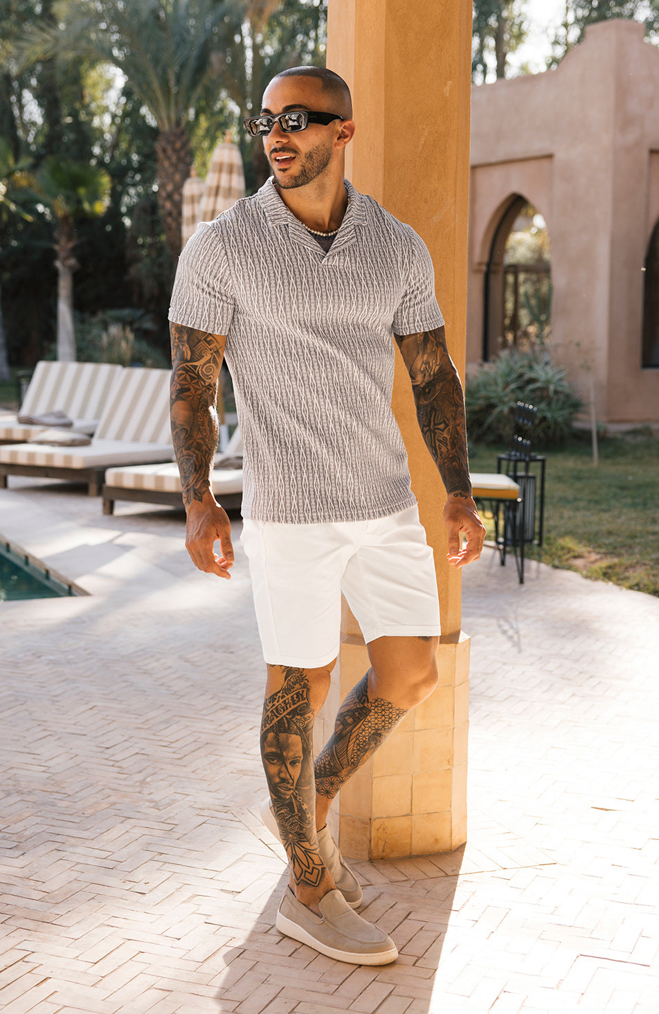 Joali Textured Slim Polo in Beige