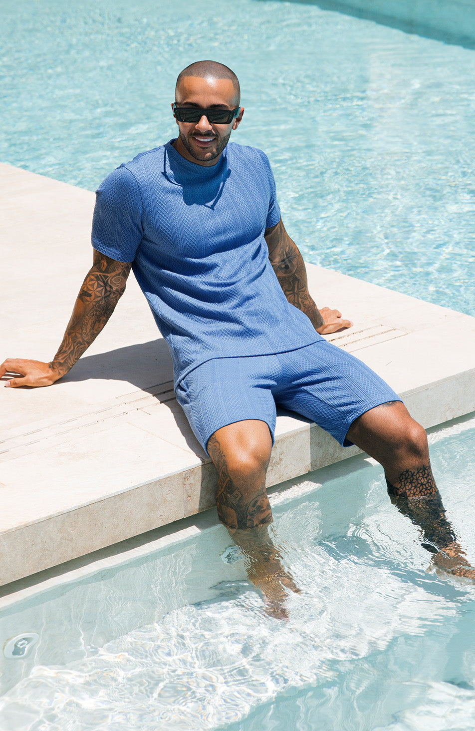 Tanami Textured Stretch Slim Short in Blue