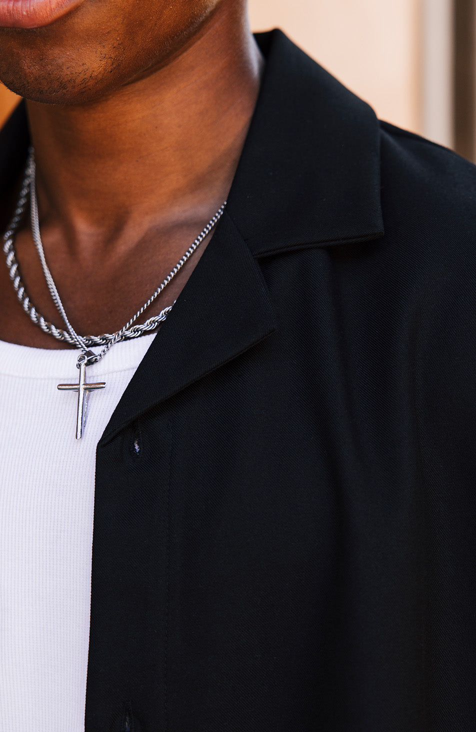 Deveron Oversized Long Sleeve Revere Shirt in Black