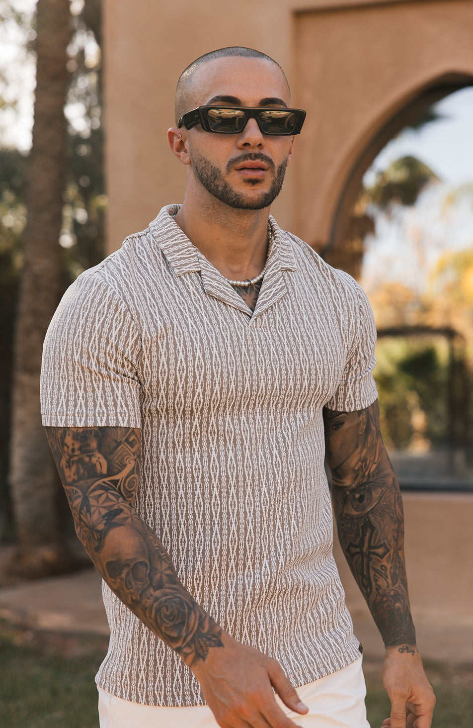 Joali Textured Slim Polo in Beige