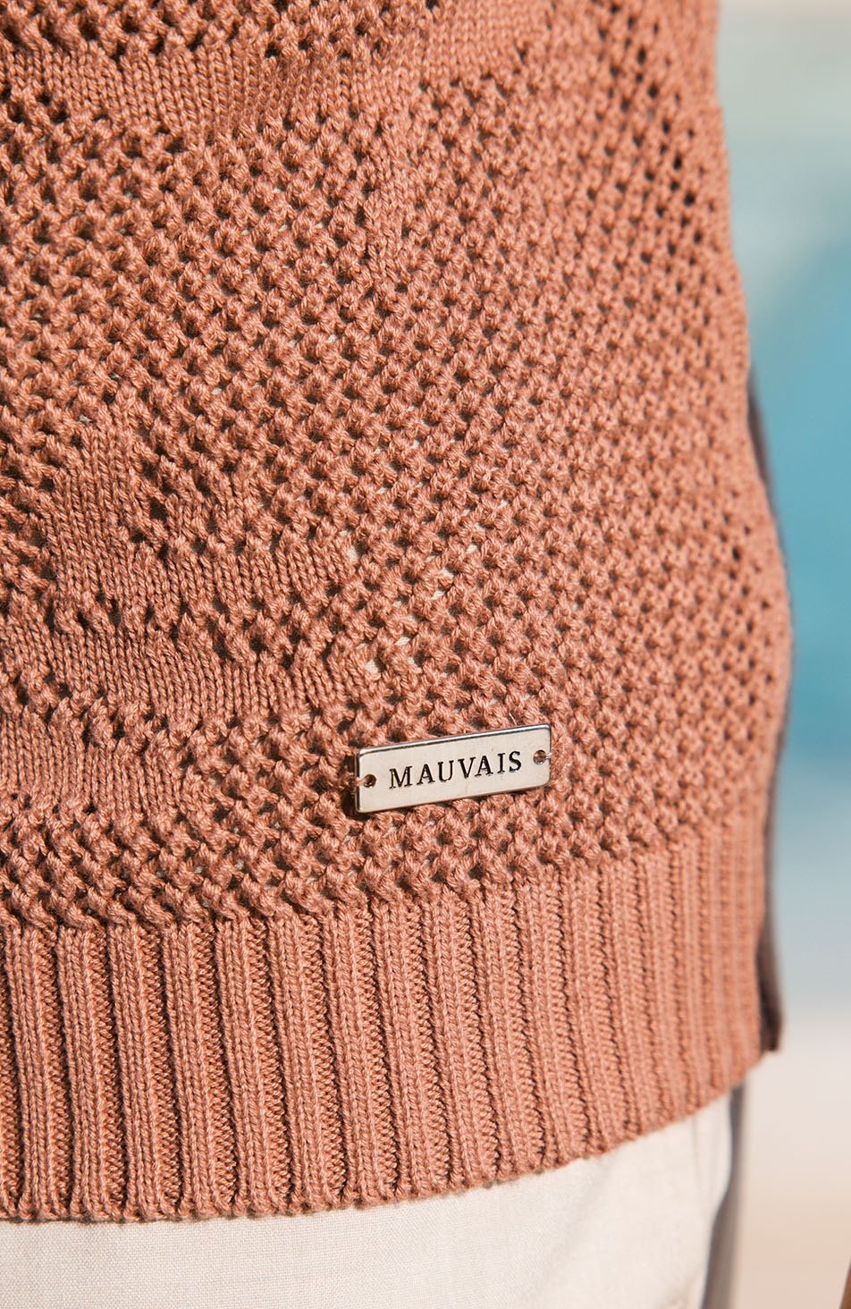 Tropics Relaxed Fit Crochet Knit Polo in Canyon