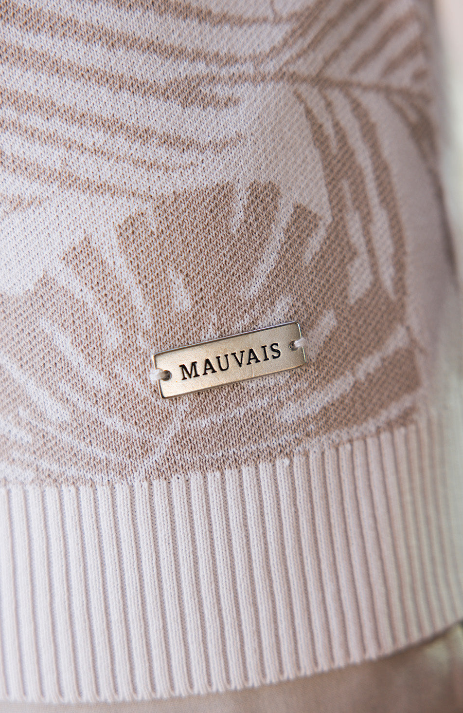 Palmas Jacquard Leaf Knit Polo in Beige