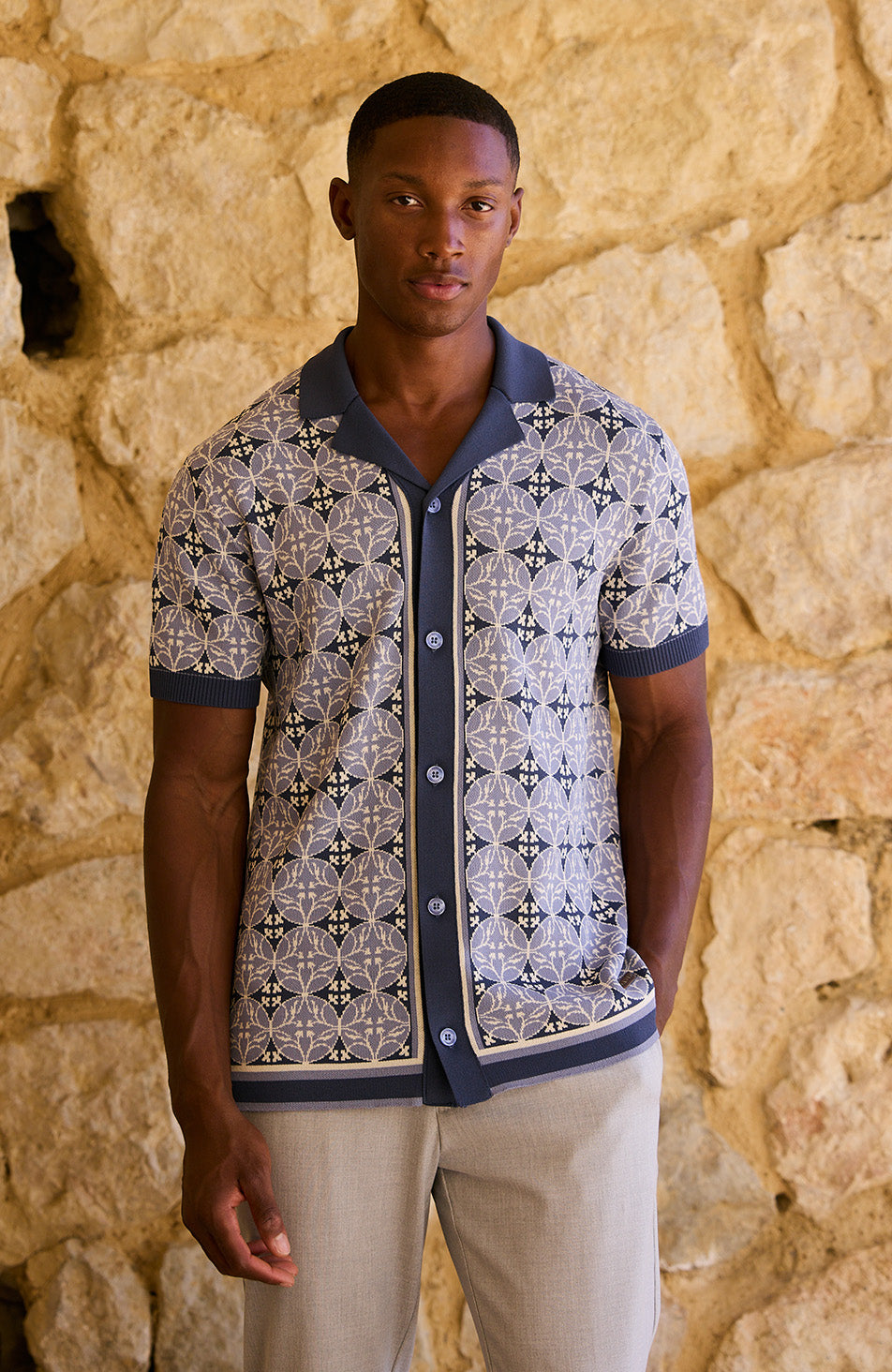 Cabo Slim Knit Shirt in Blue