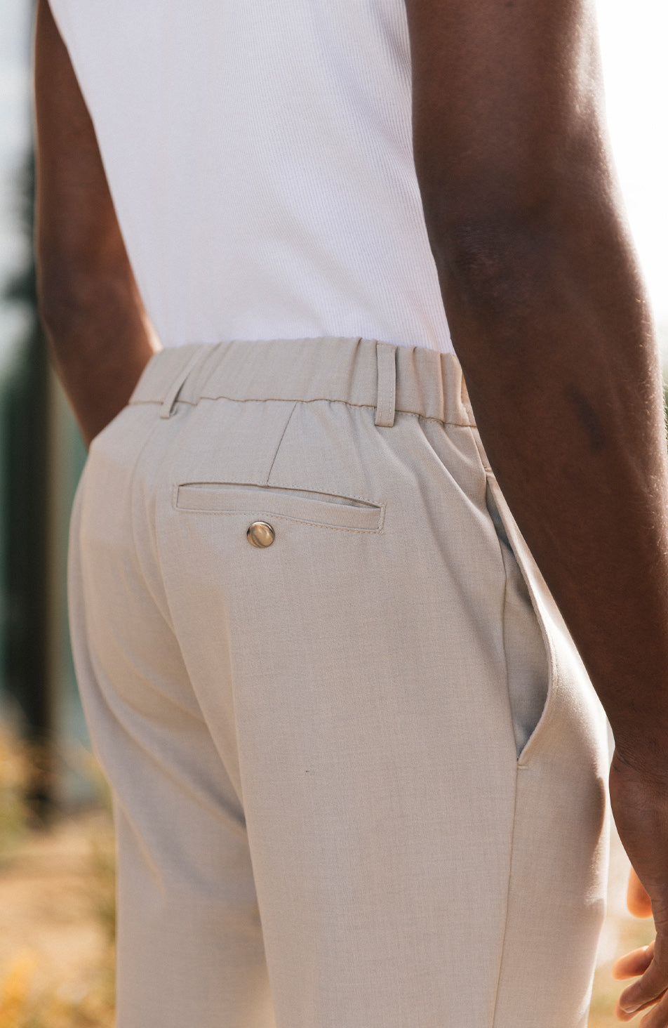 Aster Tailored Stretch Slim Leg Trousers in Beige