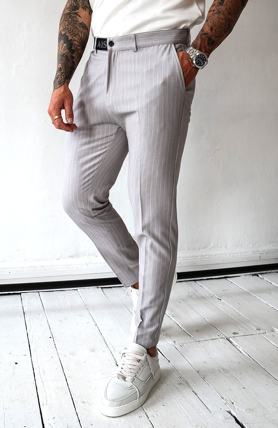 Vintage Grey Pinstriped Trousers - W34 L31