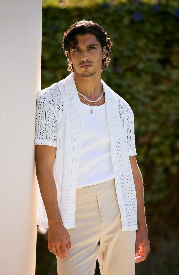 Santino Luxury Embroidered Relaxed Shirt in White