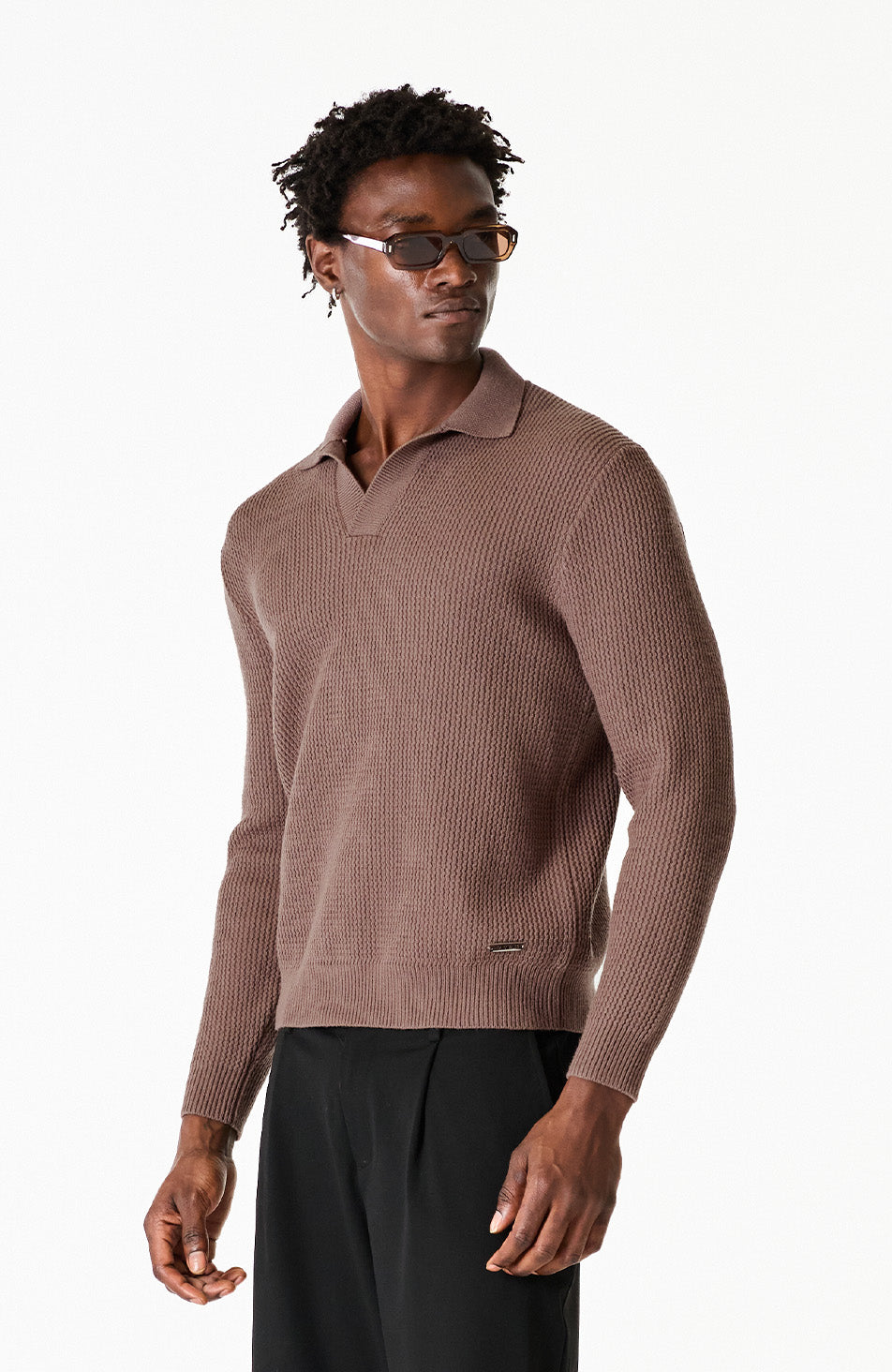 Dolce Relaxed Fit Long Sleeve Revere Jumper in Brown