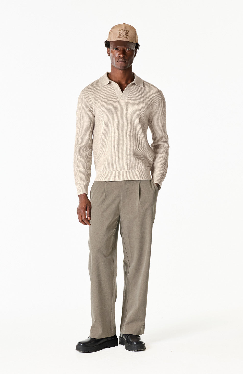 Dolce Relaxed Fit Long Sleeve Revere Jumper in Taupe