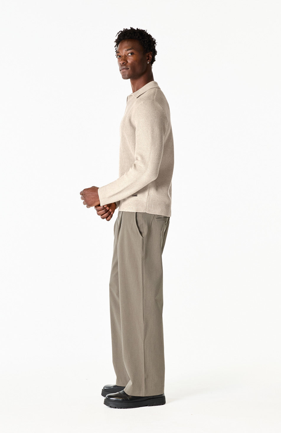 Dolce Relaxed Fit Long Sleeve Revere Jumper in Taupe