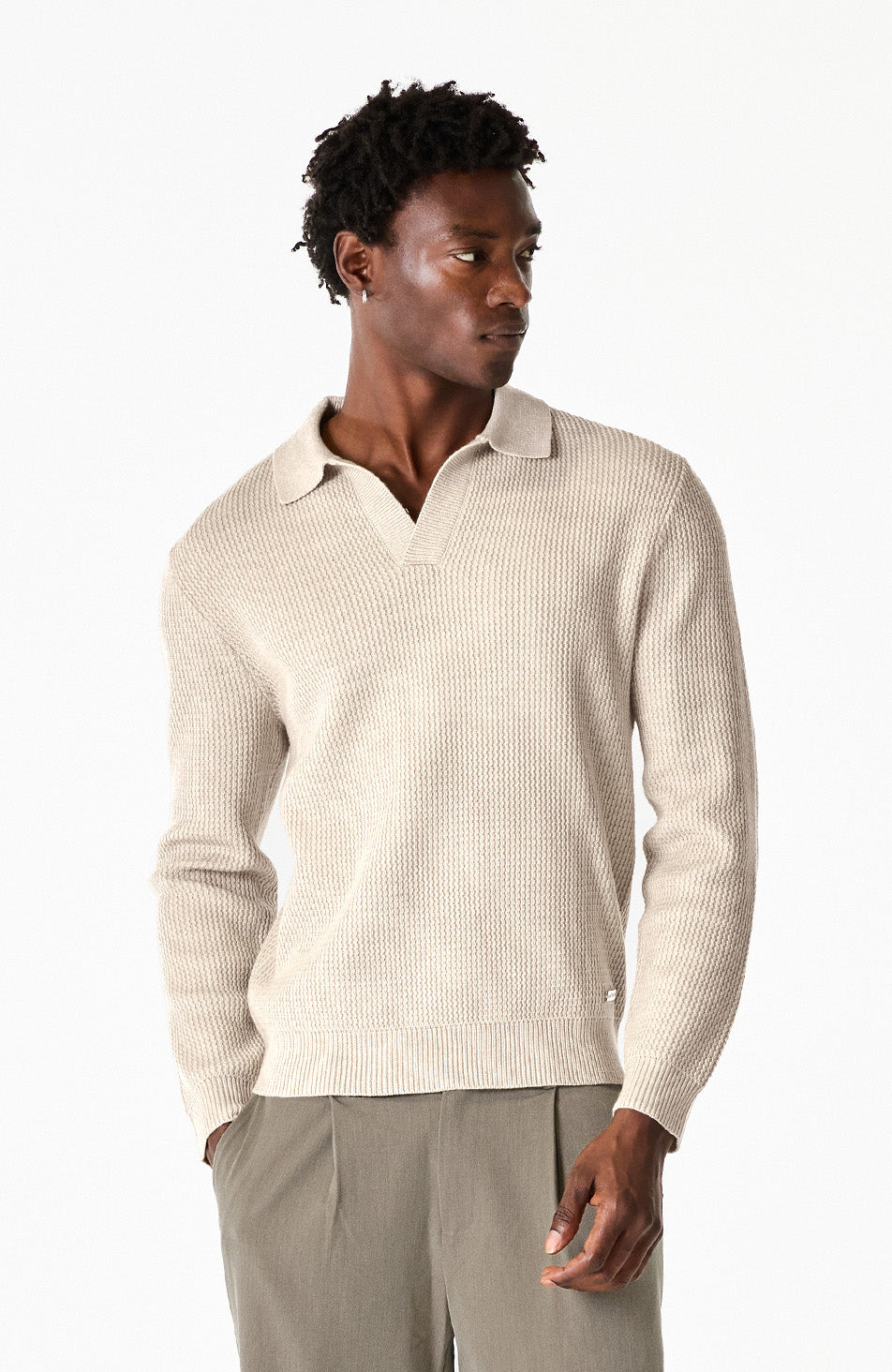 Dolce Relaxed Fit Long Sleeve Revere Jumper in Taupe