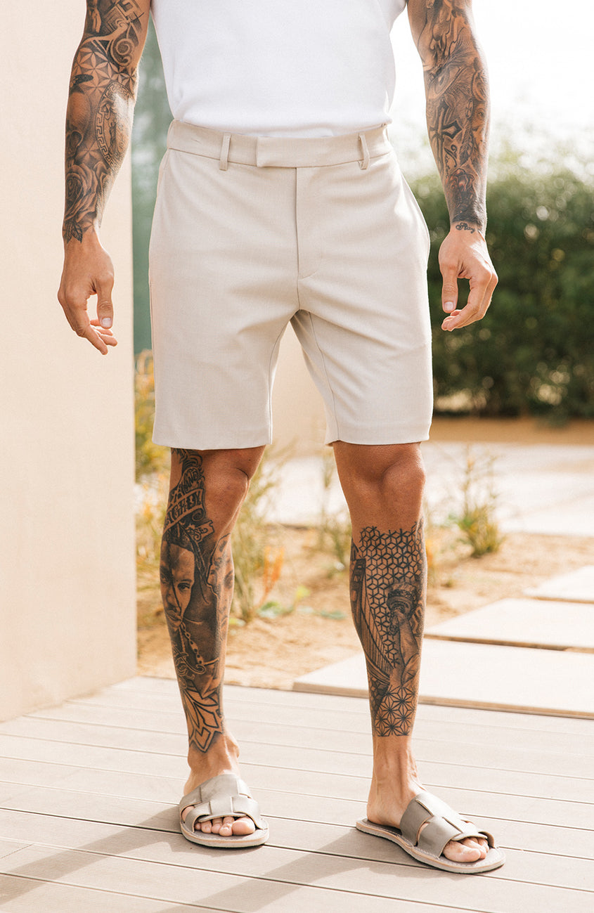 Aster Tailored Stretch Fit Short in Beige