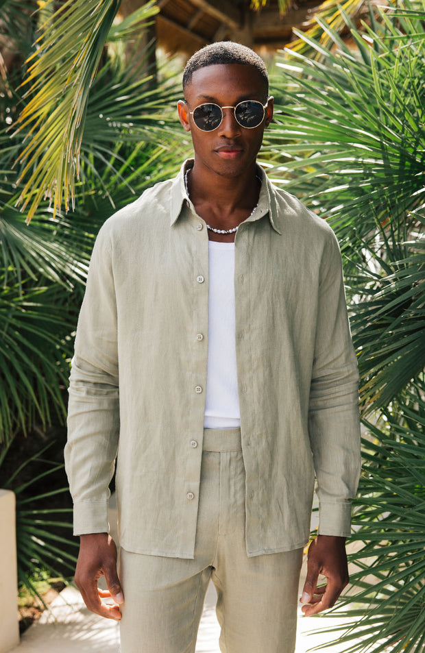 Nammos Pure Linen Tailored Shirt in Olive