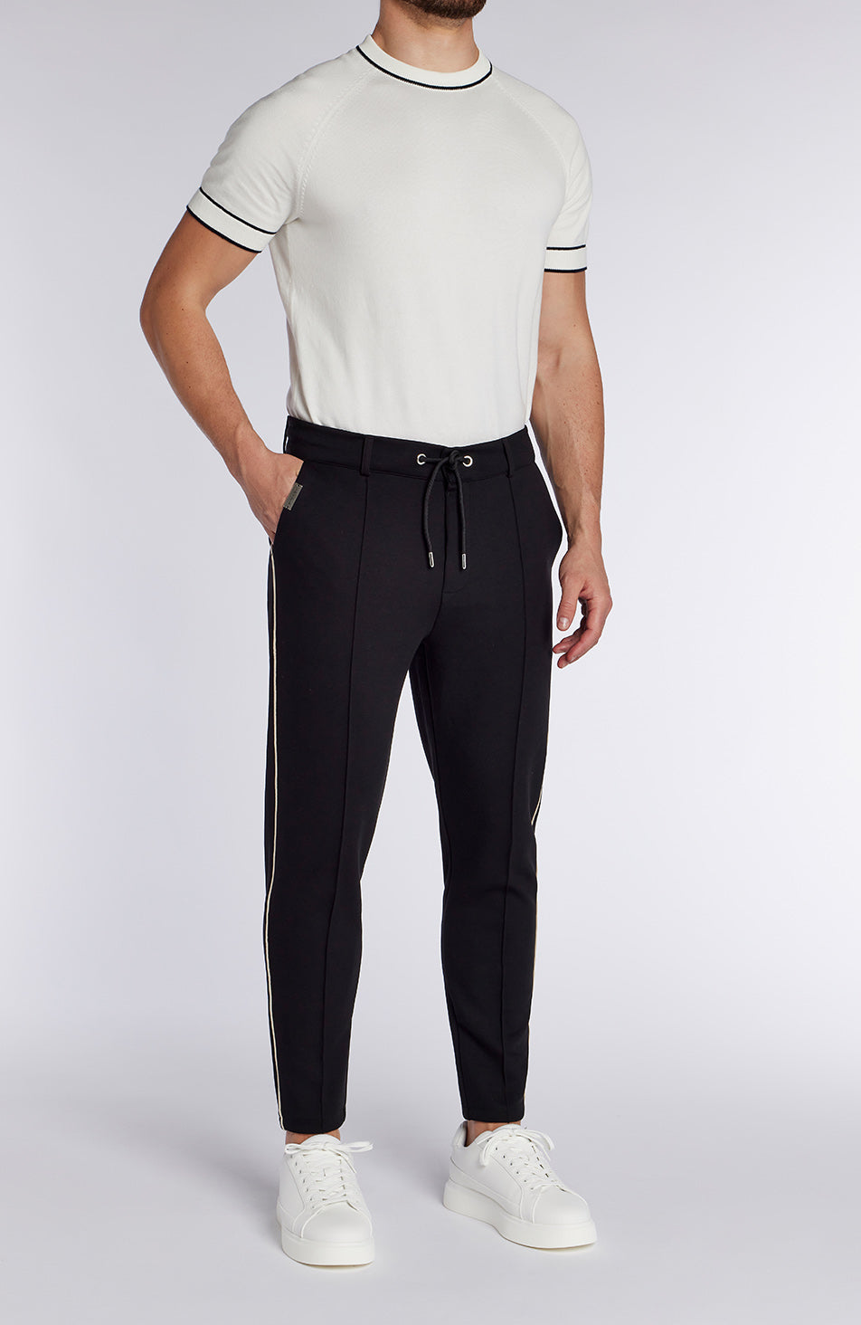 Lowell Slim Piping Joggers in Black
