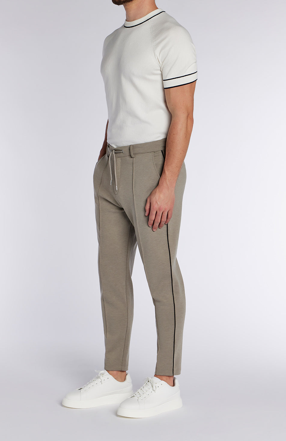 Lowell Slim Piping Joggers in Taupe