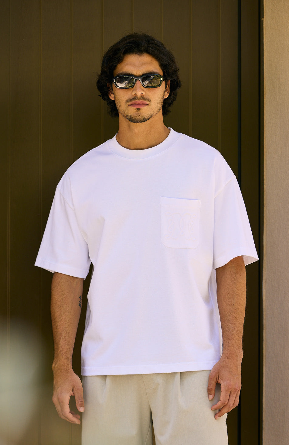 Embossed Monogram Pocket T-Shirt in White