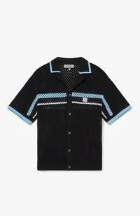Malibu Cotton Short Sleeve Crochet Shirt in Black