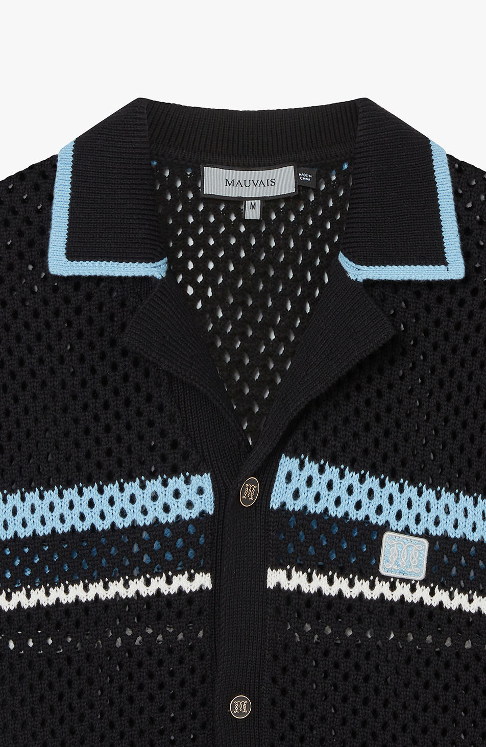 Malibu Cotton Short Sleeve Crochet Shirt in Black