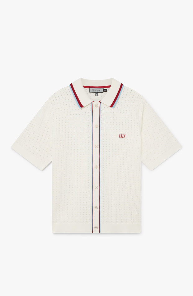 Marmont Pointelle Knitted Short Sleeve Shirt in White