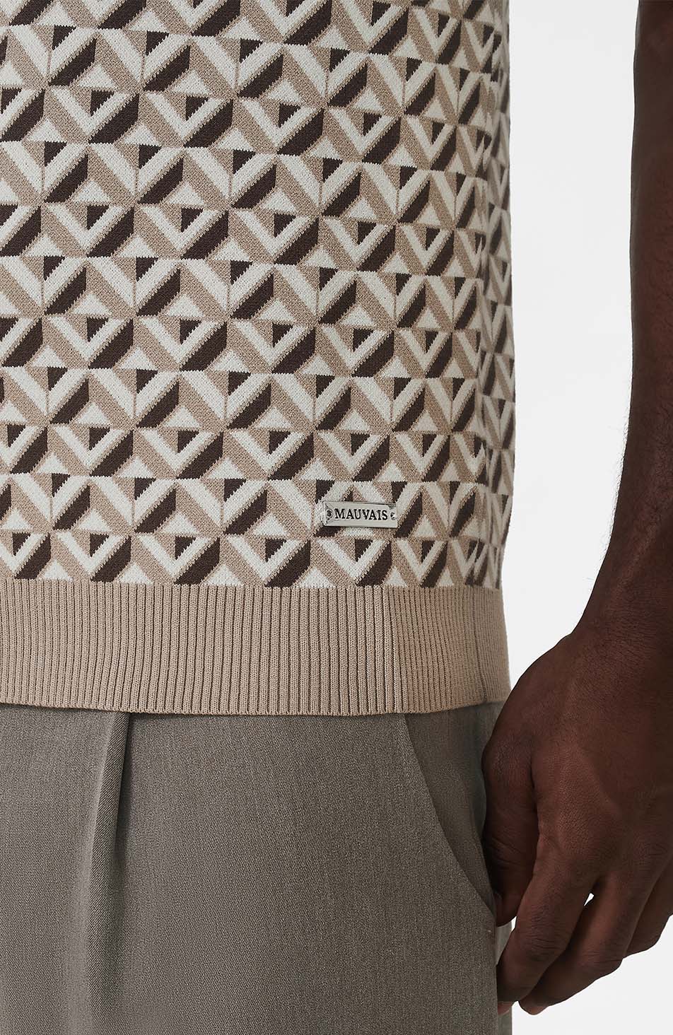 Matisse Knitted Geo Polo in Beige