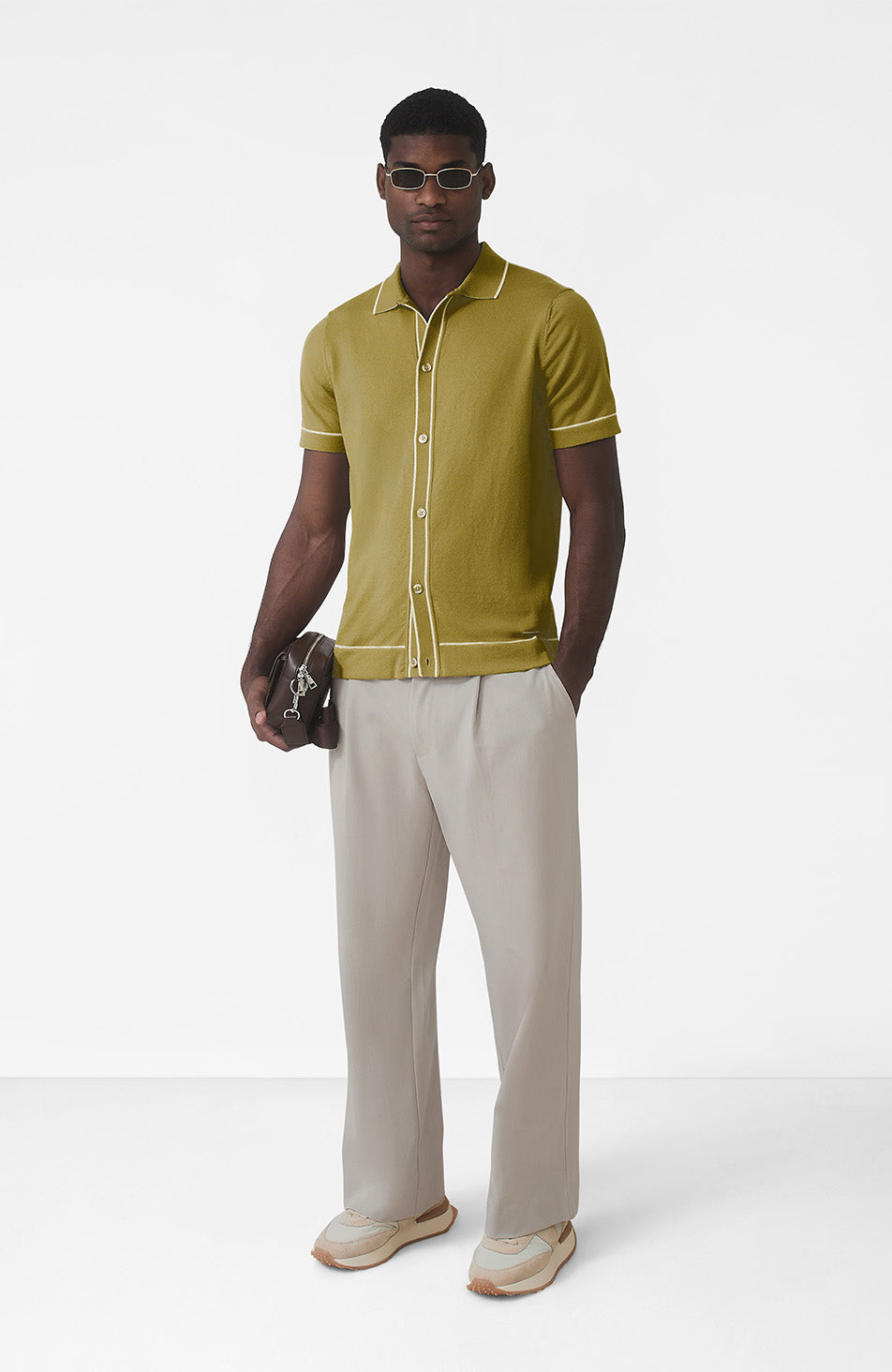 Luciano Slim Knit Shirt in Olive