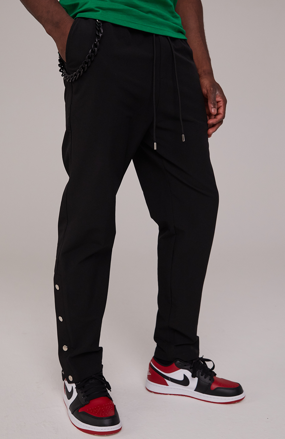 Mauvais jersey cargo utility trousers with chain in black