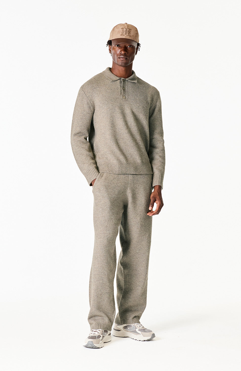 Monogram Montreux Knit Button Up Jumper in Taupe