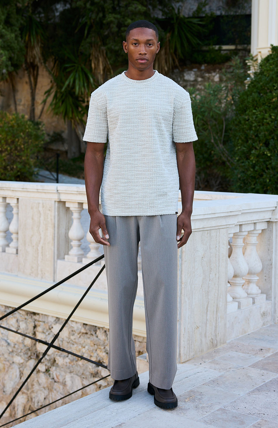 Arlio Textured Relaxed Boxy Tee in Beige