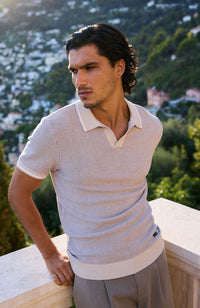 Giordini Tipped Birdseye Knit Polo in Beige