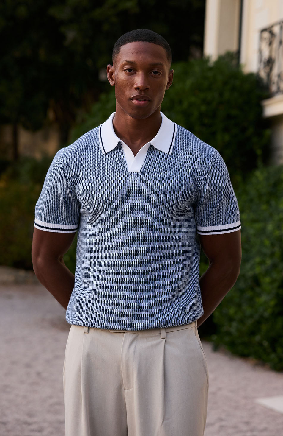 Giordini Tipped Birdseye Knit Polo in Blue