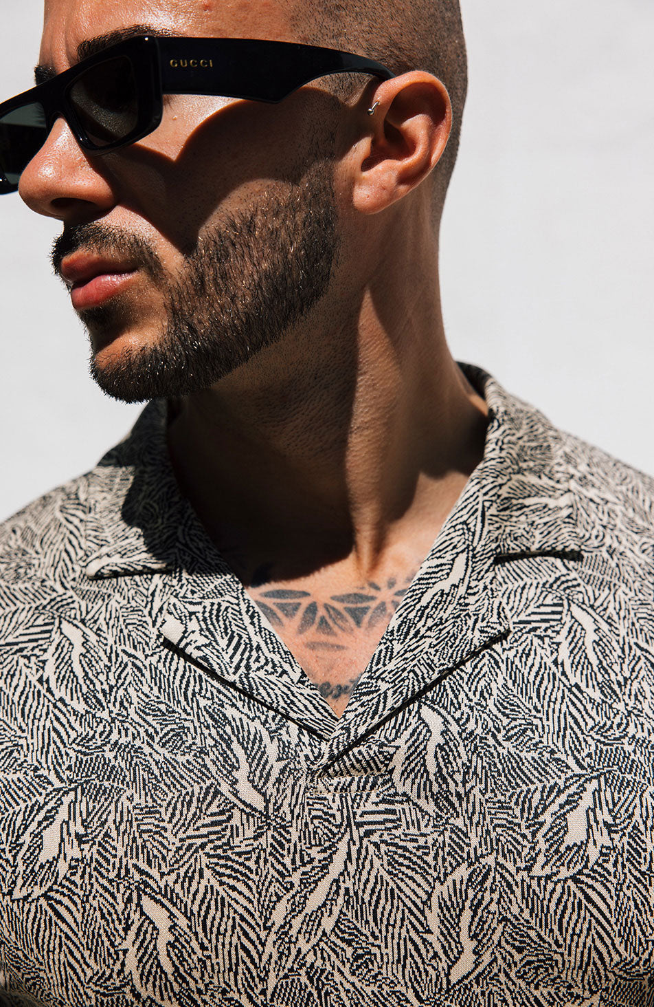 Javier Leaf Textured Slim Polo in Taupe