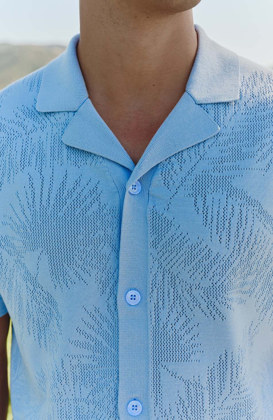 Rivero Slim Leaf Knitted Shirt in Blue