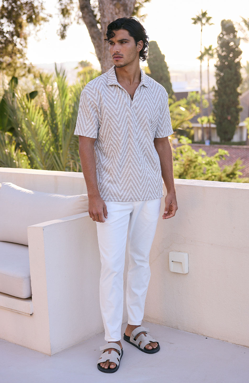 Marlin Textured Relaxed Polo in Beige