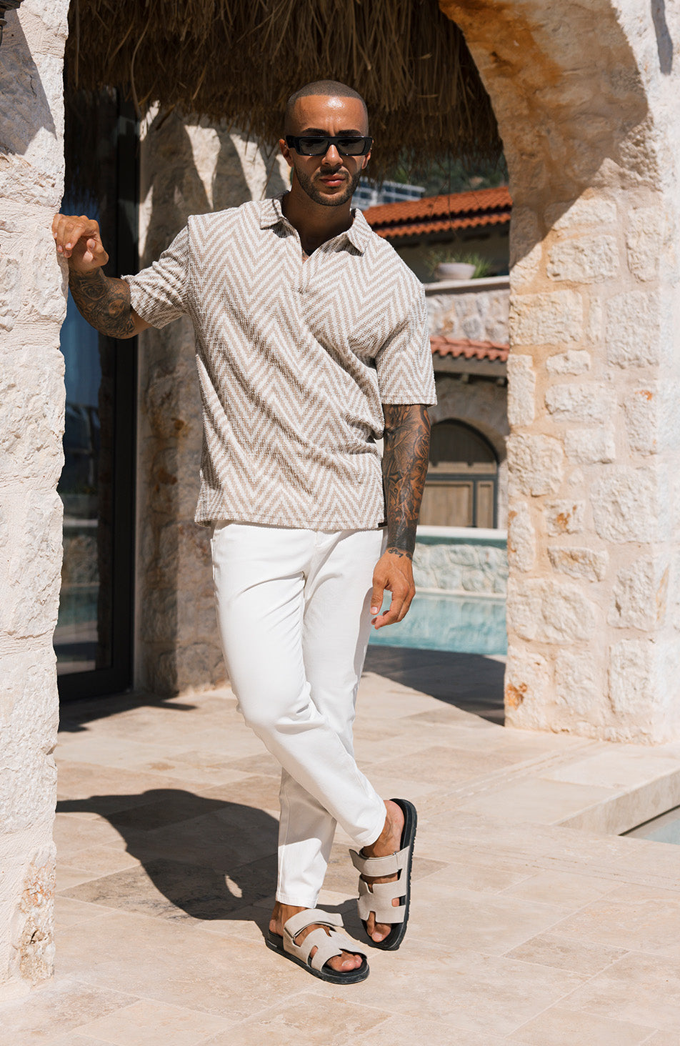 Marlin Textured Relaxed Polo in Beige