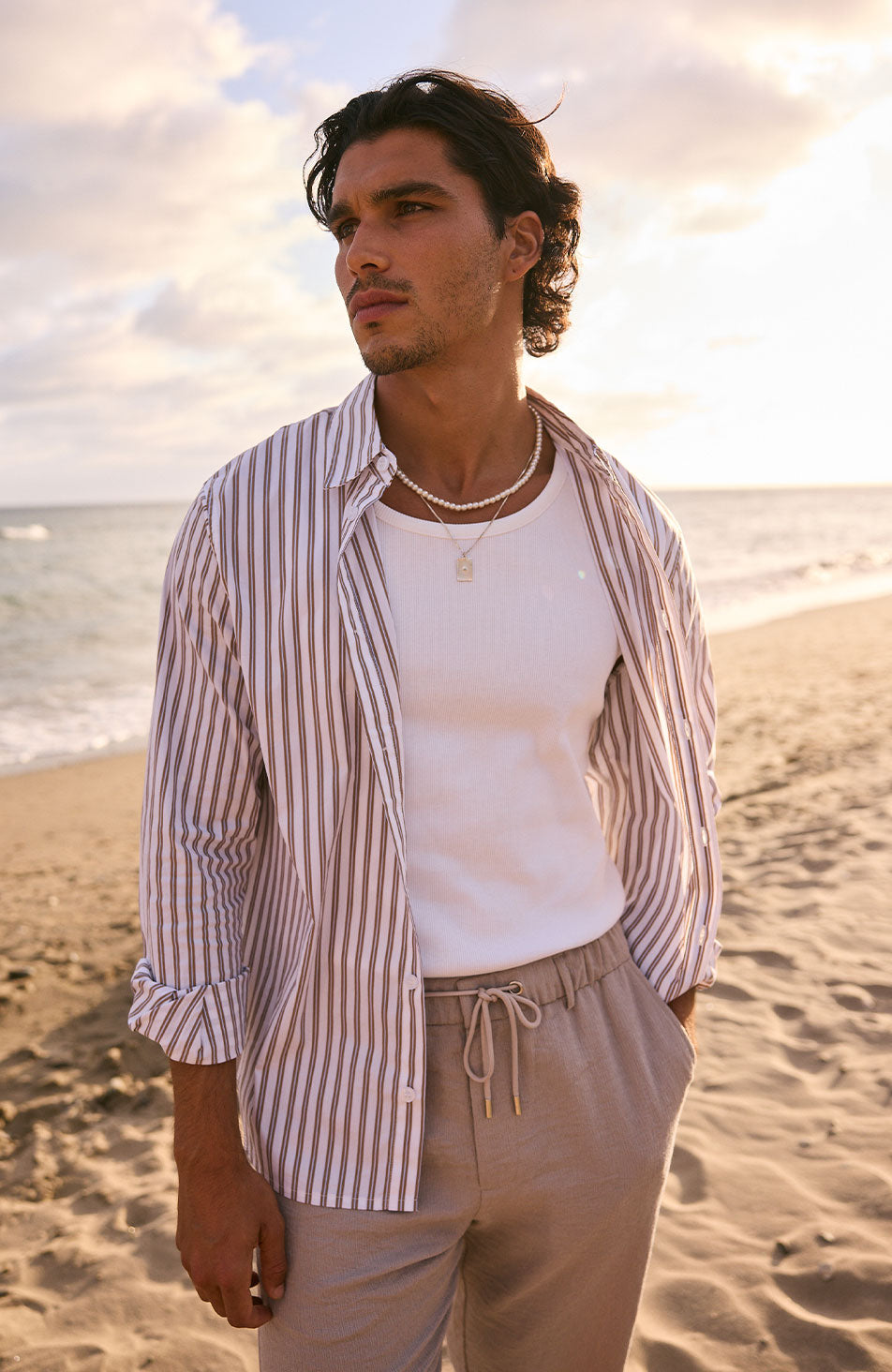 Portofino Poplin Long Sleeve Stretch Shirt in Brown