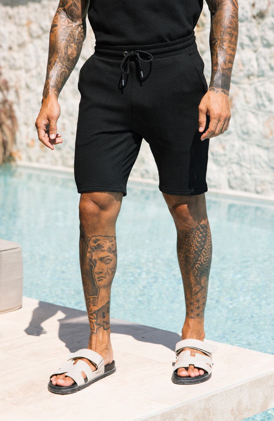 Tanami Textured Stretch Slim Shorts in Black