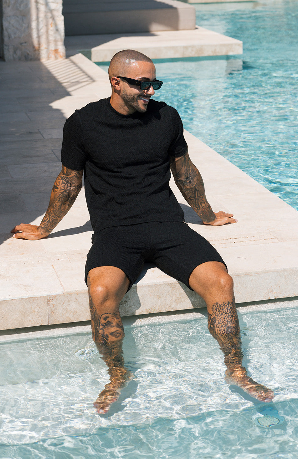 Tanami Textured Stretch Slim Shorts in Black