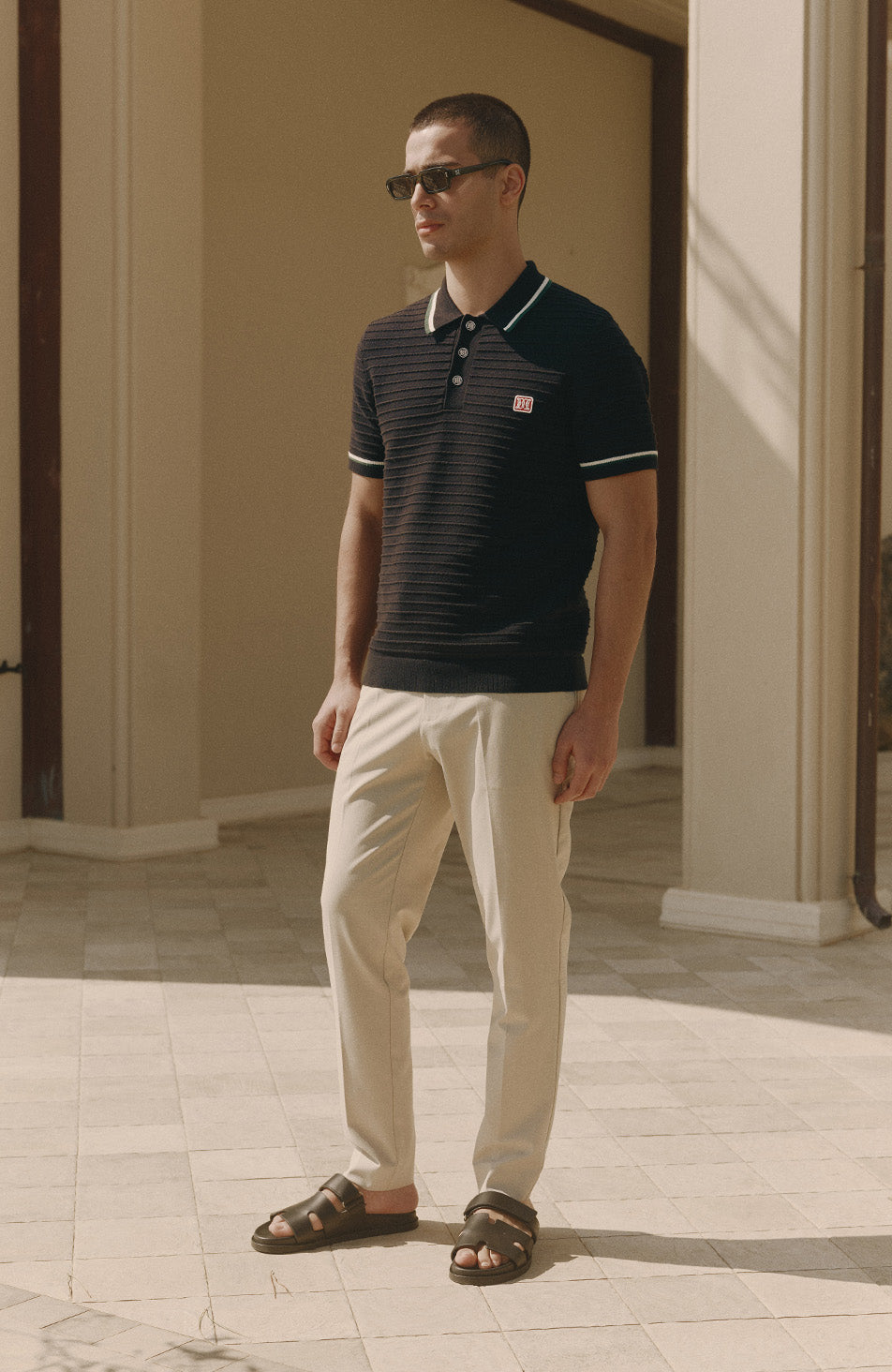 Riviera Knit Rib Polo in Black