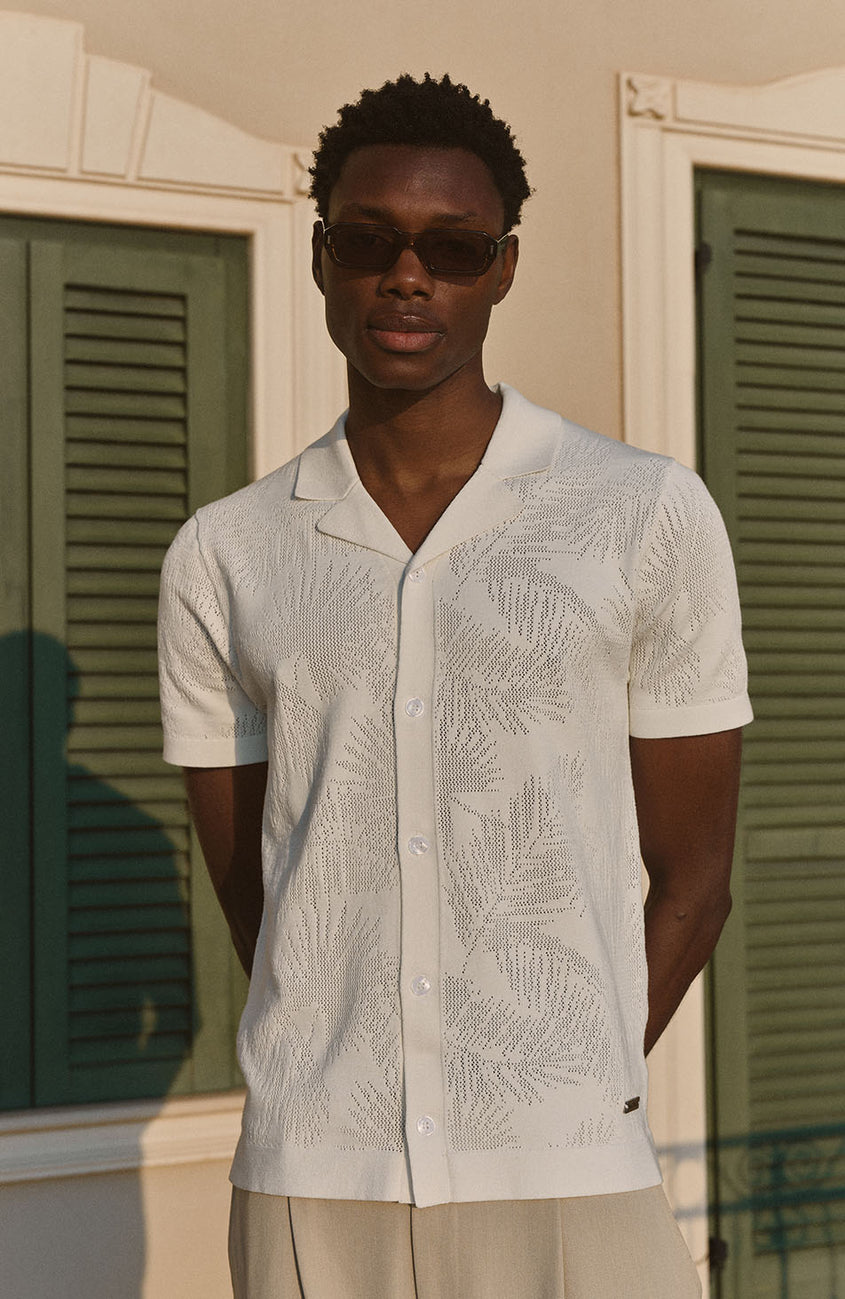 Rivero Slim Leaf Knit Shirt in White