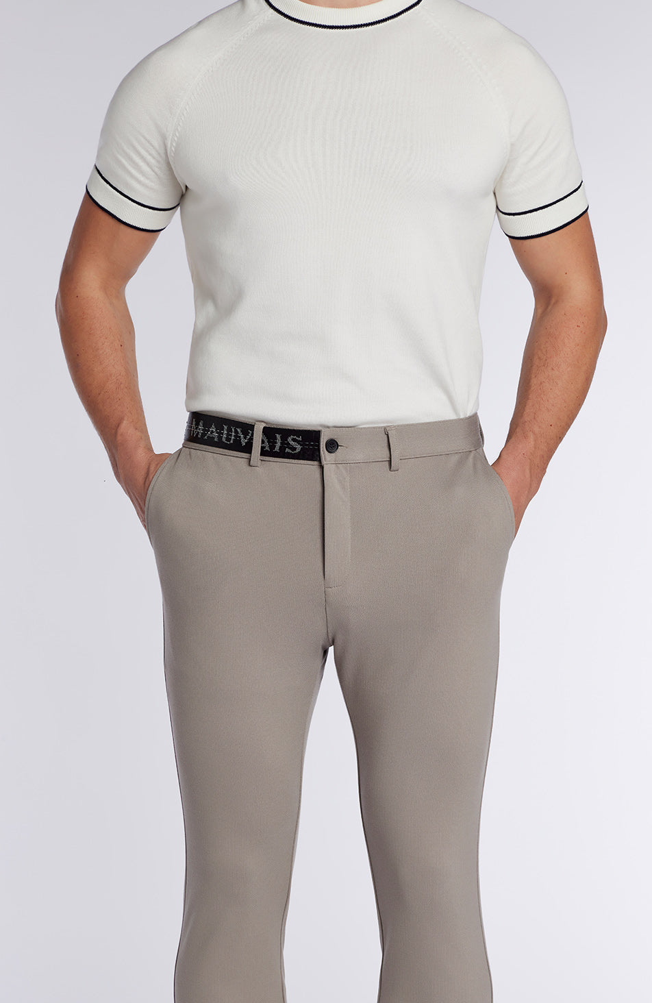 Monaco Trousers with Half Belt in Beige