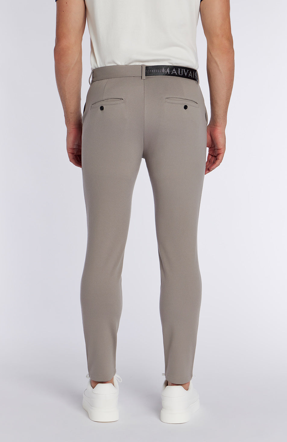 Monaco Trousers with Half Belt in Beige
