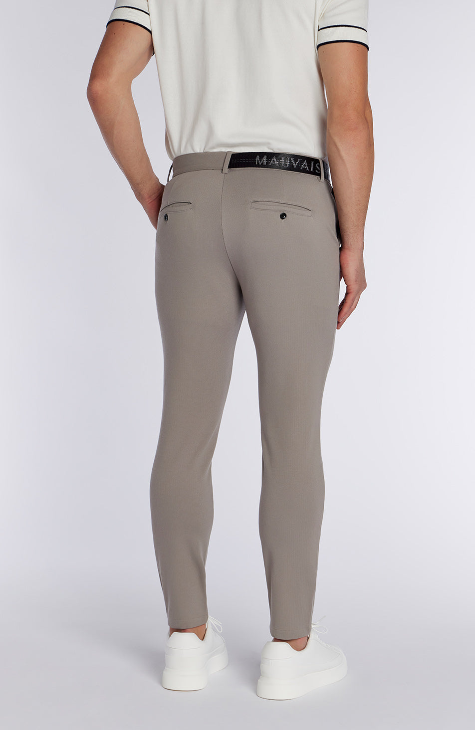 Monaco Trousers with Half Belt in Beige