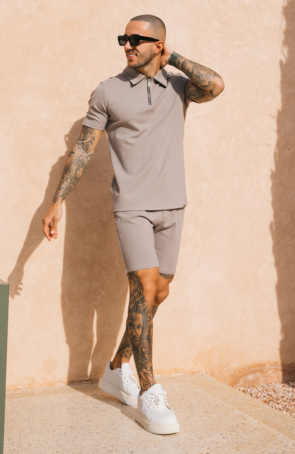 Signature Shorts With Half Belt in Monaco Beige