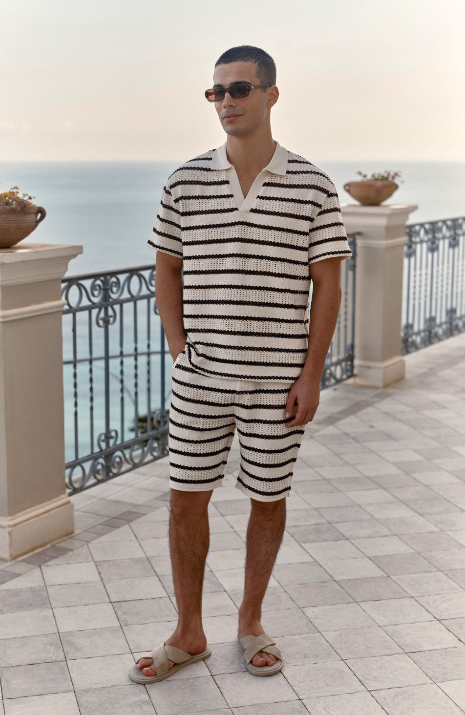 Romano Stripe Shorts in Beige and Brown