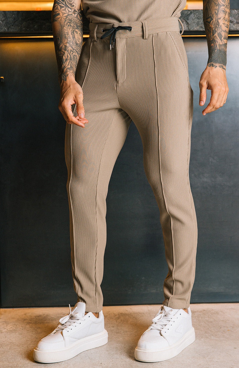 Tribeca Luxe Pleat Trousers in Taupe