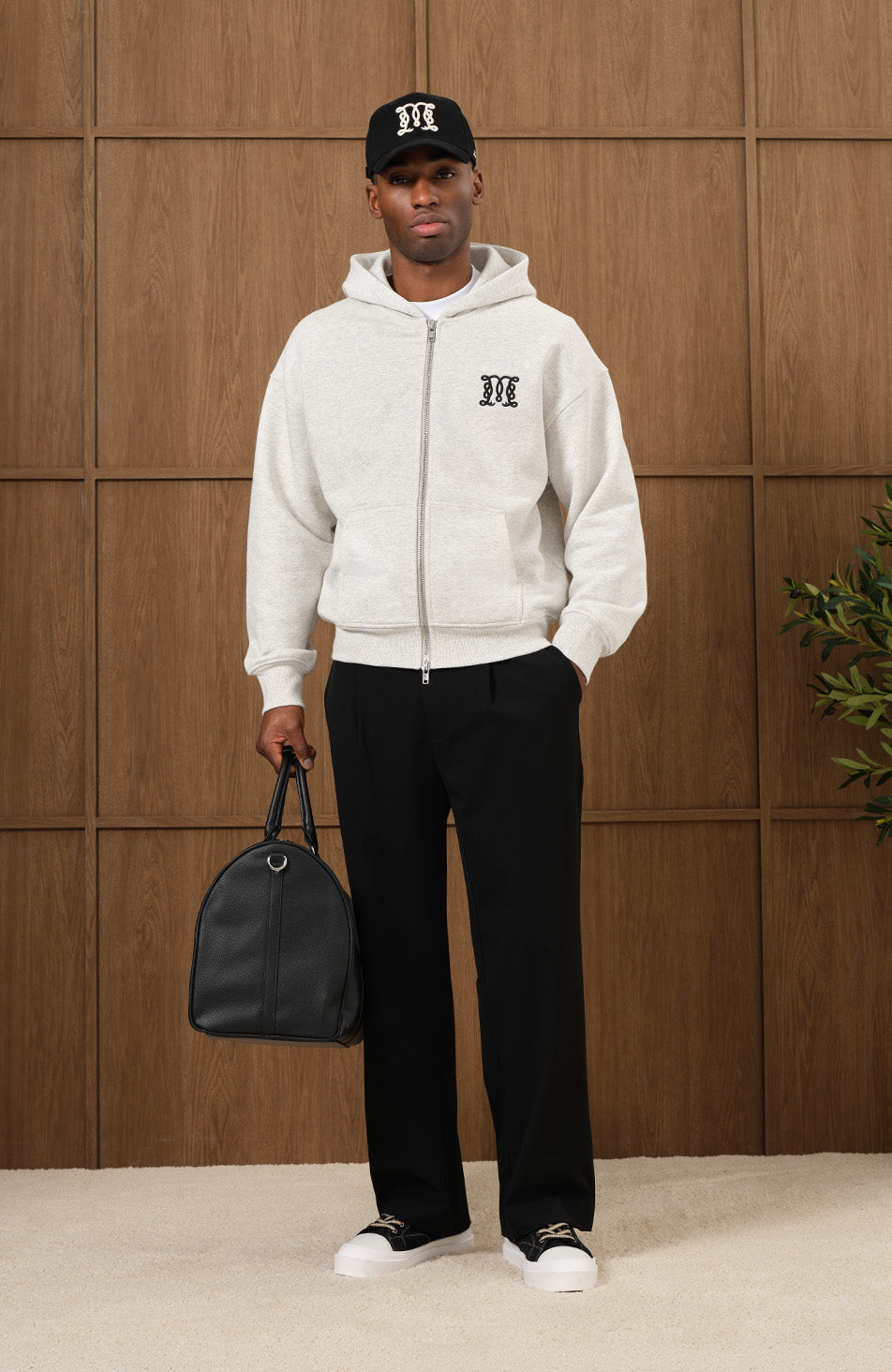 Embroidered Monogram Zip Through Hoodie in Grey Marl