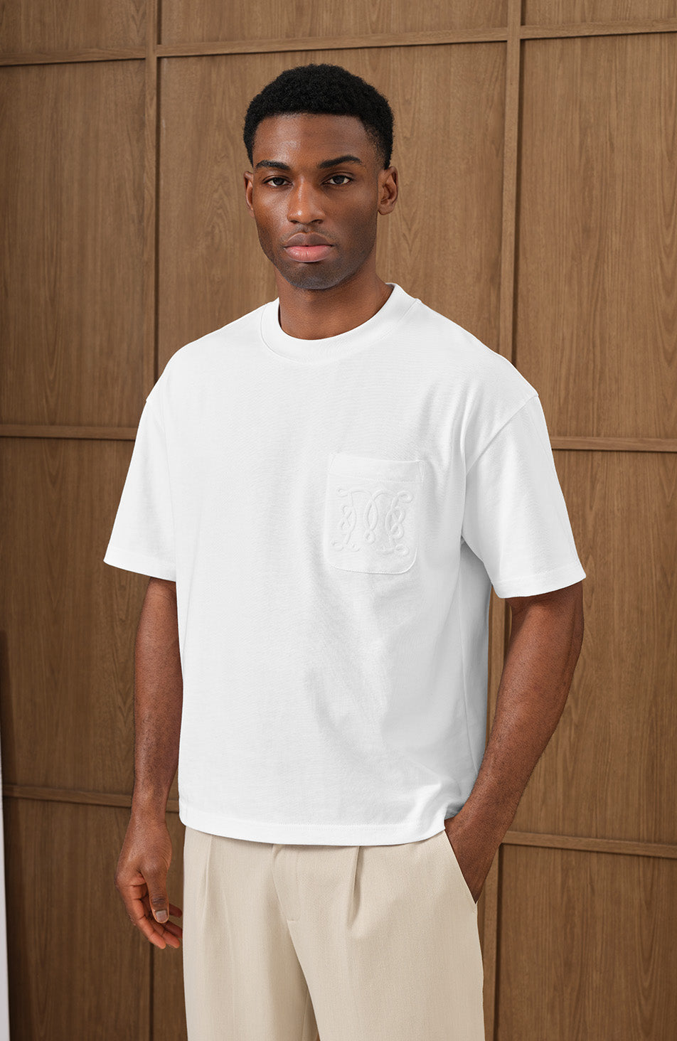 Embossed Monogram Pocket T-Shirt in White