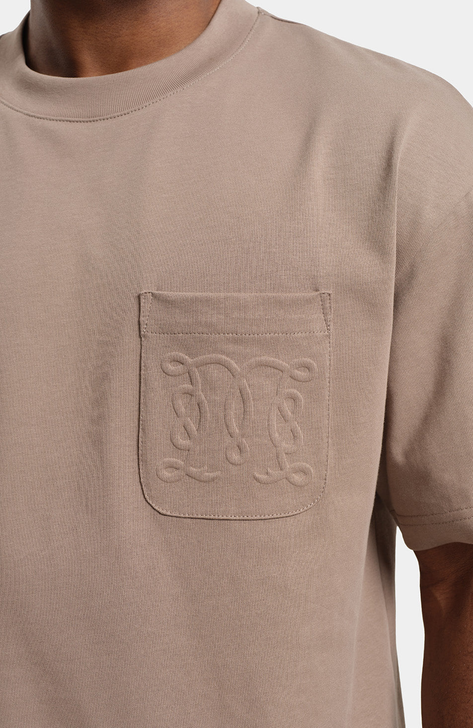 Embossed Monogram Pocket T-Shirt in Taupe