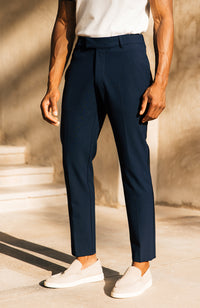 Aster Tailored Stretch Slim Leg Trousers in Navy